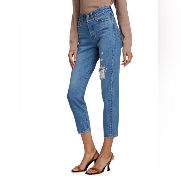 Levi’s Wedgie Icon High-Rise Ripped Icon Jeans Medium Wash Athens Asleep Size 24 - Picture 4 of 11